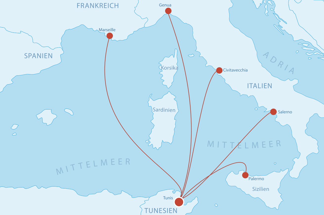 Fährverbindungen Tunesien Karte Fähre Tunesien