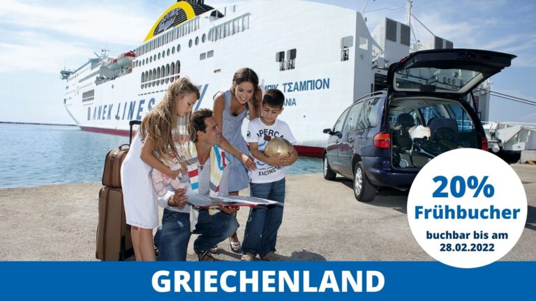 Benefit from a 20% early booking discount for ferries to Greece.